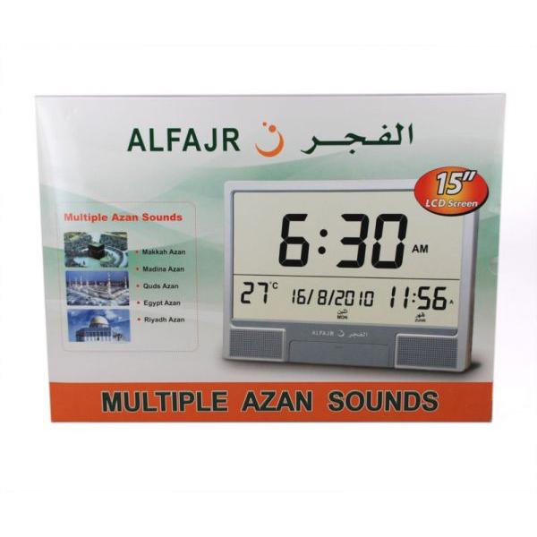 ALFAJER Large Azan Digital Clock CJ-07 ساعة الفجر أوقات الصلاة حجم كبير مناسبة للمنزل والمكتب وخصائص متطورة 